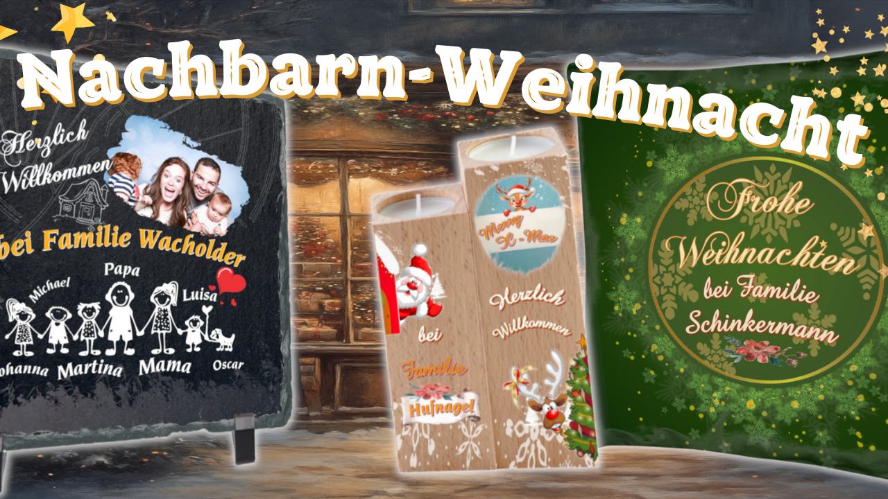 zusammenstellung-personalisierte-geschenke-fuer-nachbarn-teelichthalter-aus-holz-schieferplatte-fuer-hauseingang-kissen-mit-familienname