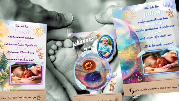 zusammenstellung-einzigartige-acrylglas-aufsteller-als-geschenk-zu-geburt-und-taufe-personalisiert-als-steckbrief-mit-foto-oder-mit-sterzeichen-und-sternbild