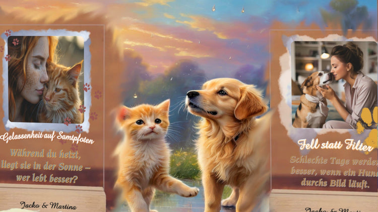zusammenstellung-personalisierter-acrylglas-fotoaufsteller-mit-gravierten-holzsockel-als-geschenk-fuer-hunde-und-katzenliebhaber-mit-eigenen-fotos-und-waehlbaren-zitaten