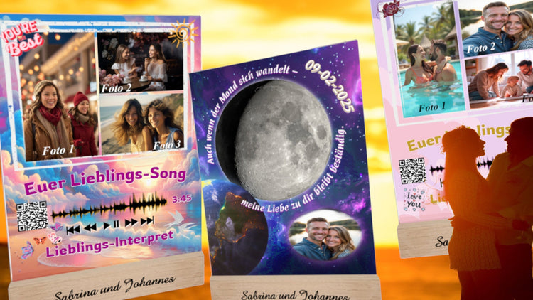 zusammenstellung-origineller-fotogeschenke-aus-acrylglas-fuer-paare-und-freunde-personalisiert-mit-eigenen-fotos-einem-lieblingssong-auf-spotify-oder-einem-geburtsdatum-mit-passender-mondphase