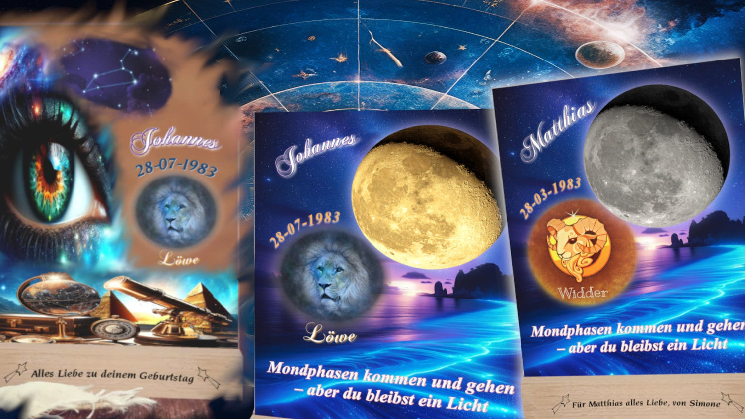 zusammenstellung-acrylglas-fotoaufteller-personalisiert-mit-namen-datum-passenden-sternzeichen-und-mondphasen