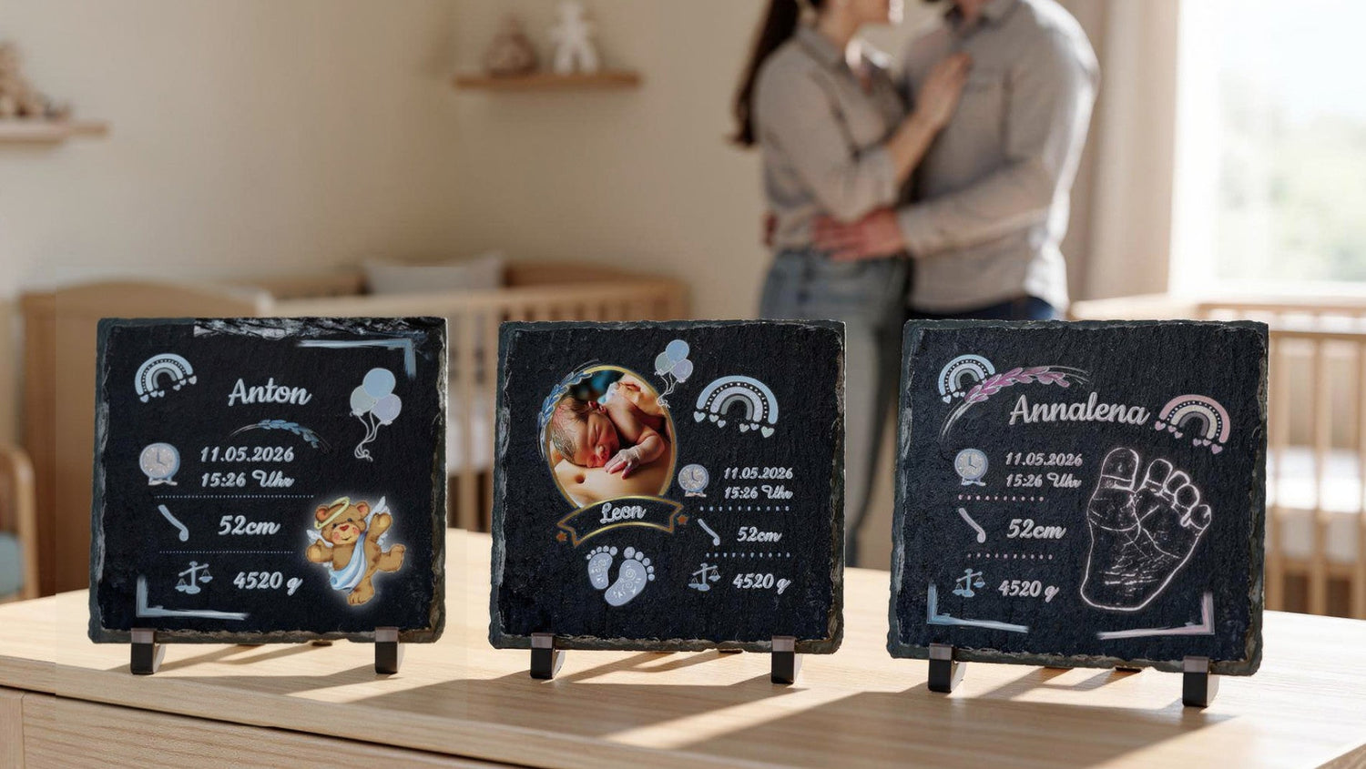 Schieferplatten zur Geburt - personalisierte Geburtsgeschenke mit Foto und Text