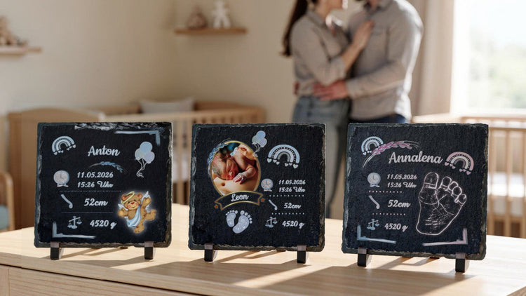 Schieferplatten zur Geburt - personalisierte Geburtsgeschenke mit Foto und Text
