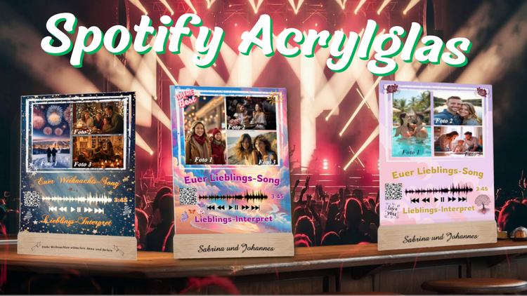 zusammenstellung-von-acryl-glas-bildern-personalisiert-mit-spotify-lied-mit-name-des-interpreten-und-titel-des-songs-hinterlegt-als text-und-qr-code-gestaltet-mit-eigenen-fotos
