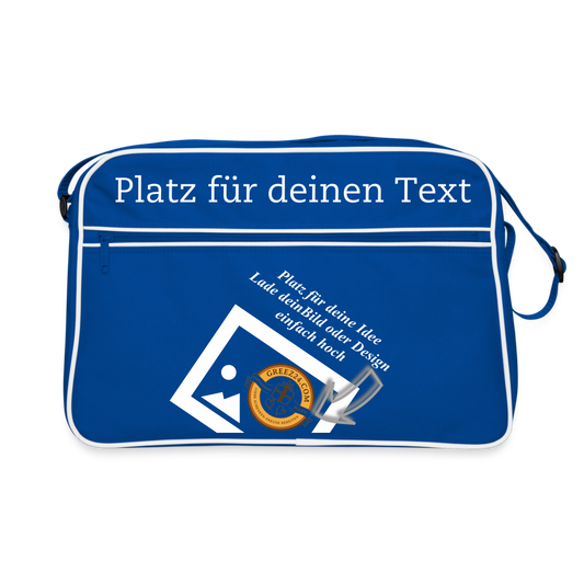 Stylische Retro-Tasche blau - personalisierbar - Blau/Weiß