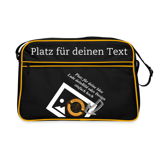 Stylische Retro-Tasche schwarz - personalisierbar - Schwarz/Gold