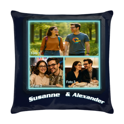 kissen-40x40-personalisiert-mit-fotocollage-3-teilig-und-namen-vorderseite