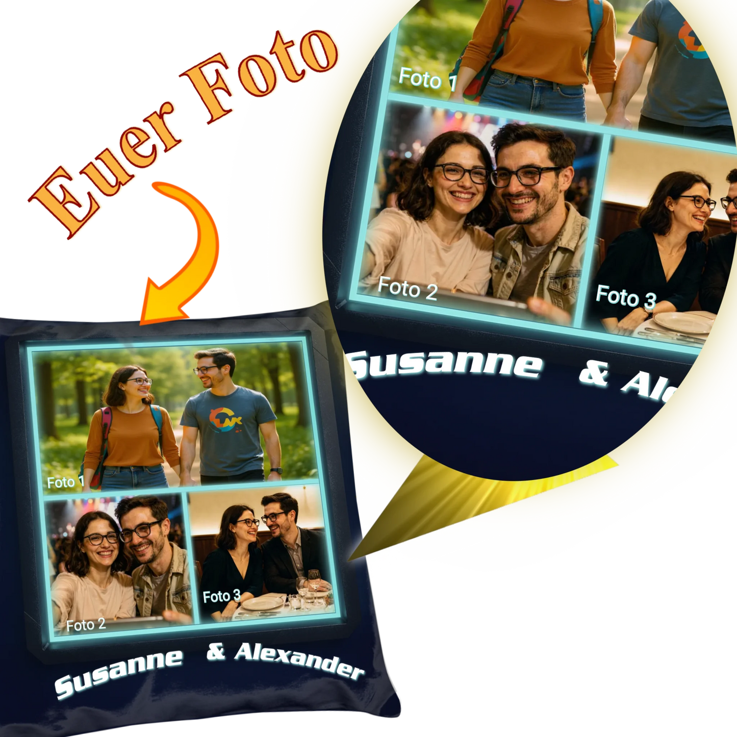 spezielles-geschenk-mit-foto-für-freund-kissen-mit-collage-und-polygon-hase-auf-rueckseite