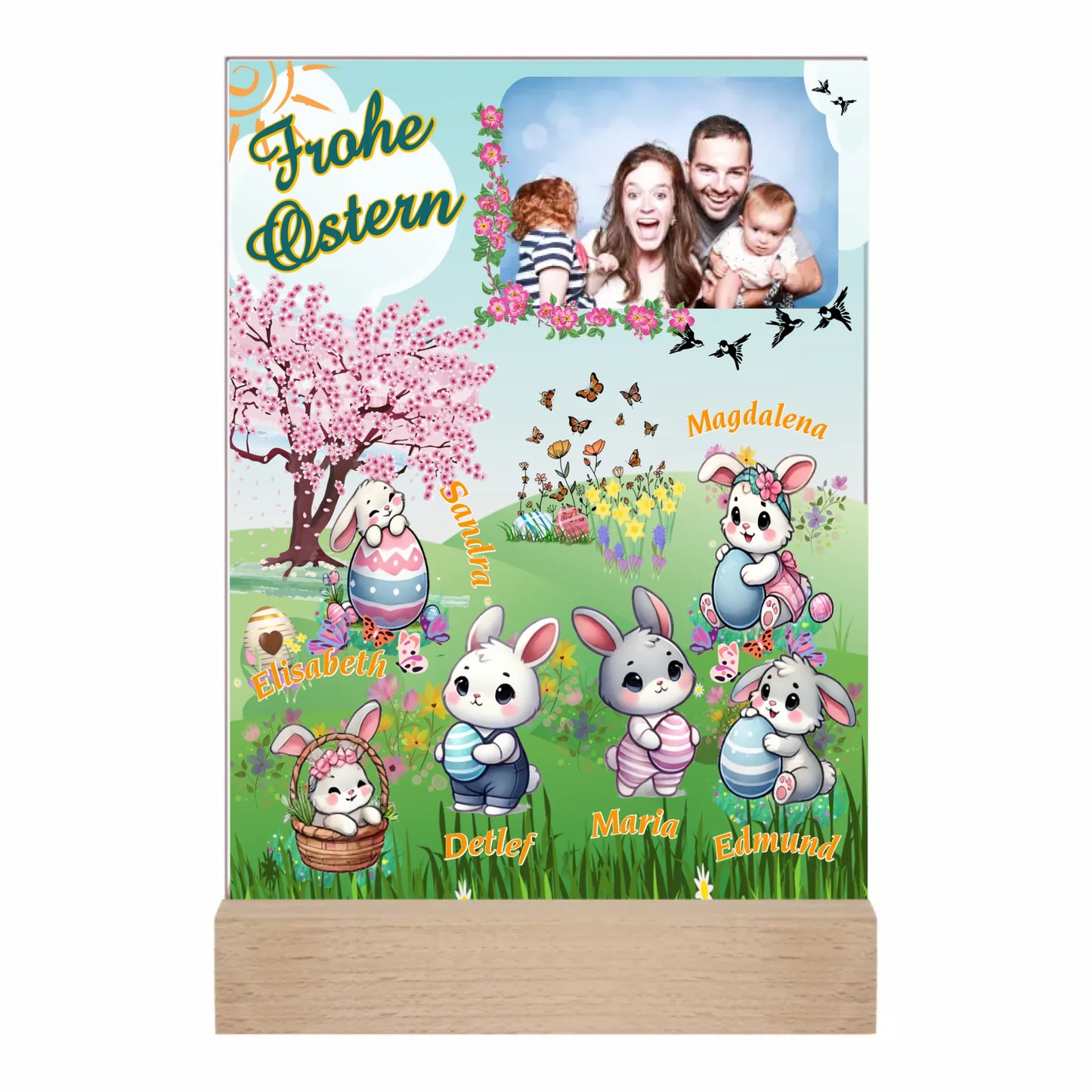 acrylaufsteller-mit-optional-gravierten-holzfuß-personalisiert-mit-foto-von-familie-viele-bunte-motive-osterhasen-mit-personalisierten-namen