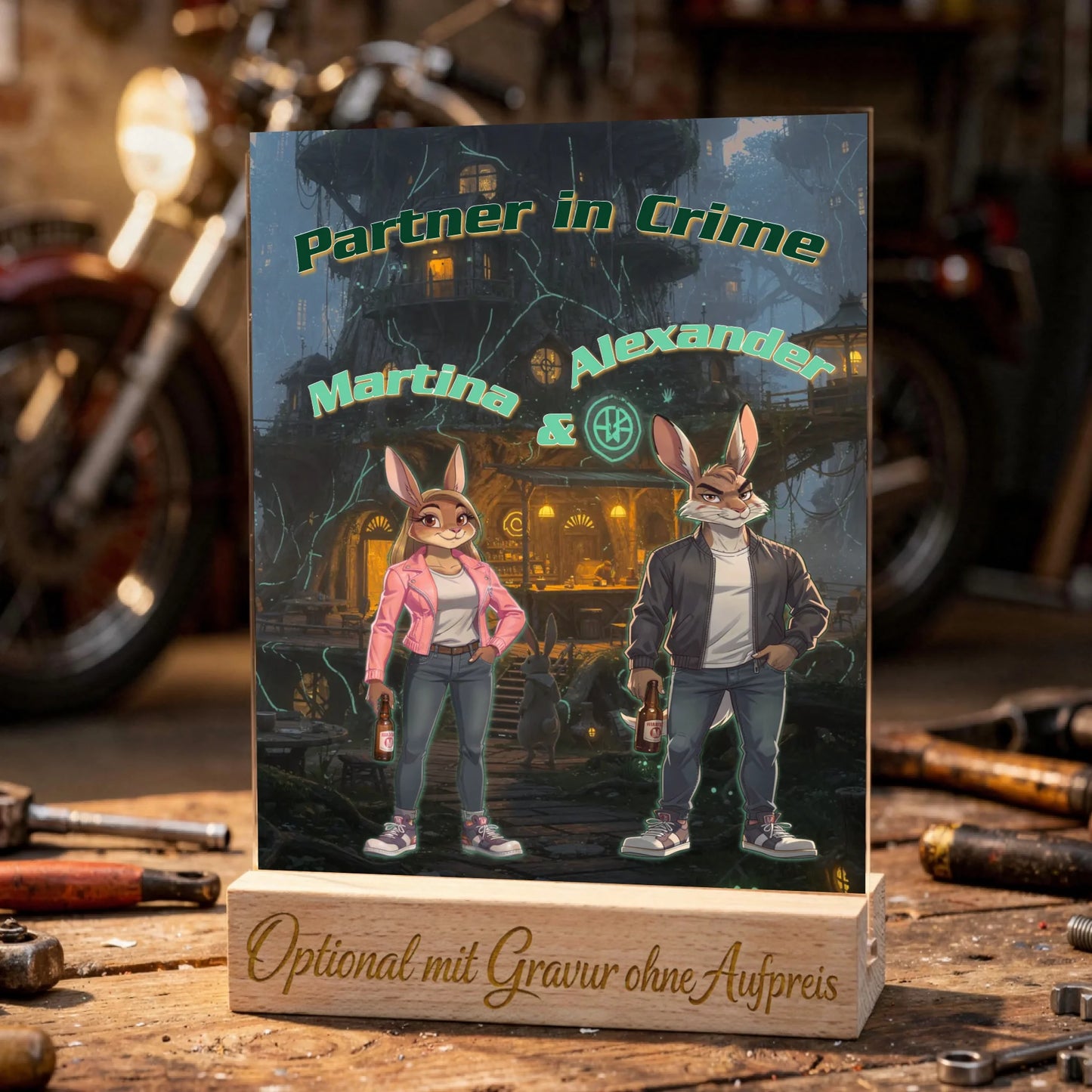 personalisierter-acrylglas-aufsteller-partner-in-crime-mit-coolen-hasen-und-namen