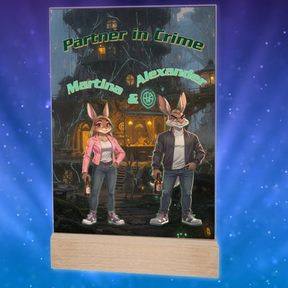 geschenk-zum-jahrestag-acrylglas-personalisiert-mit-namen-über-coolen-hasen-mit-lederjacken-in-animiertem-design