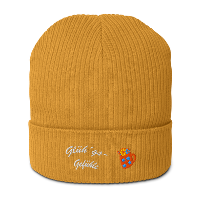 bio-baumwoll-beanie-gelb-gerippt-bestickt-mit-motiv-gluehweintasse-und-schriftzug-gluehgs-gefuehle