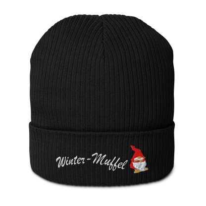 bio-baumwoll-beanie-schwarz-gerippt-bestickt-mit-motiv-wichtel-und-schriftzug-wintermuffel