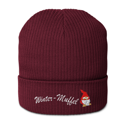 bio-baumwoll-beanie-weinrot-gerippt-bestickt-mit-motiv-wichtel-und-schriftzug-wintermuffel