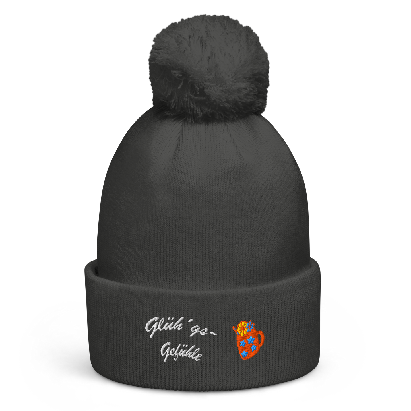 bestickte-beanie-grau-mit-bund-und-bommel-motiv-gluehweintasse-und-schriftzug-gluehgs-gefuehle