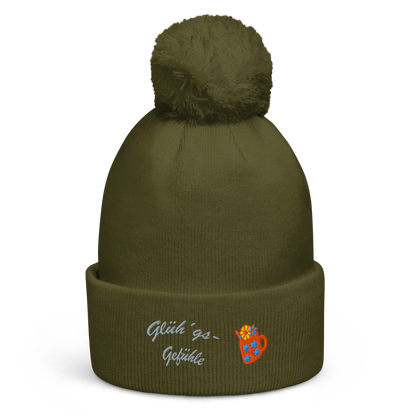 bestickte-beanie-gruen-mit-bund-und-bommel-motiv-gluehweintasse-und-schriftzug-gluehgs-gefuehle