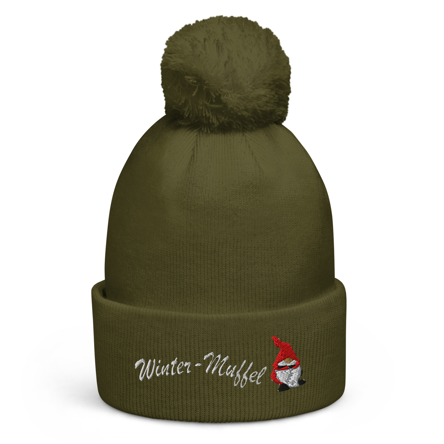 bestickte-beanie-gruen-mit-bund-und-bommel-motiv-frecher-wichtel-und-schriftzug-winter-muffel