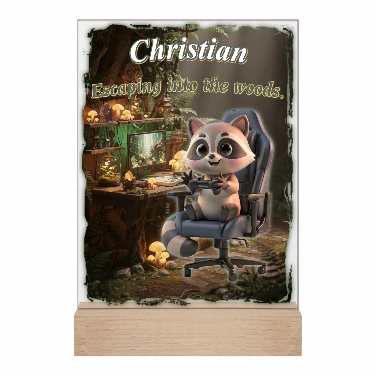 gaming-acryl-aufsteller-wald-design-mit-pflanzen-und-holz-standfuss