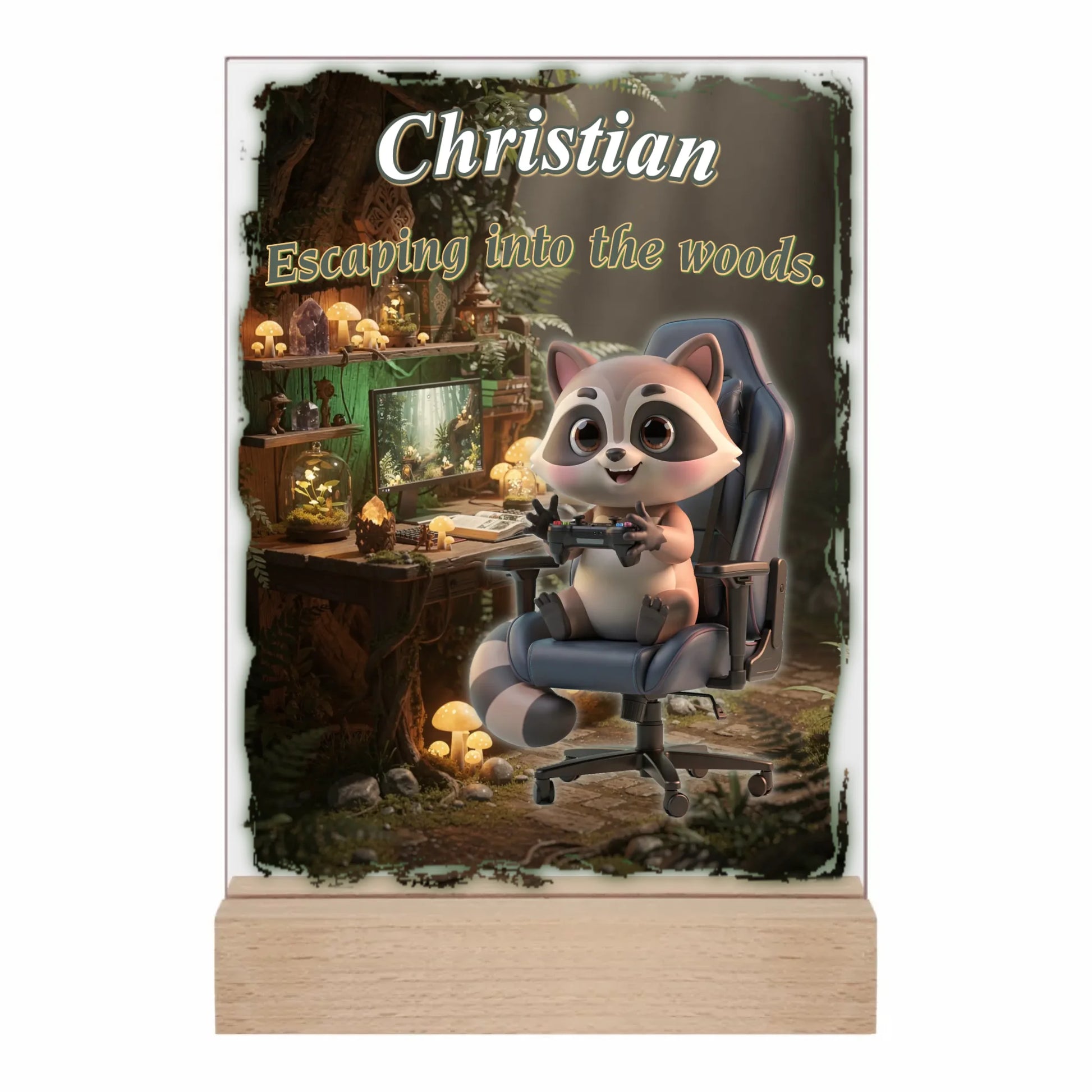 gaming-acryl-aufsteller-wald-design-mit-pflanzen-und-holz-standfuss