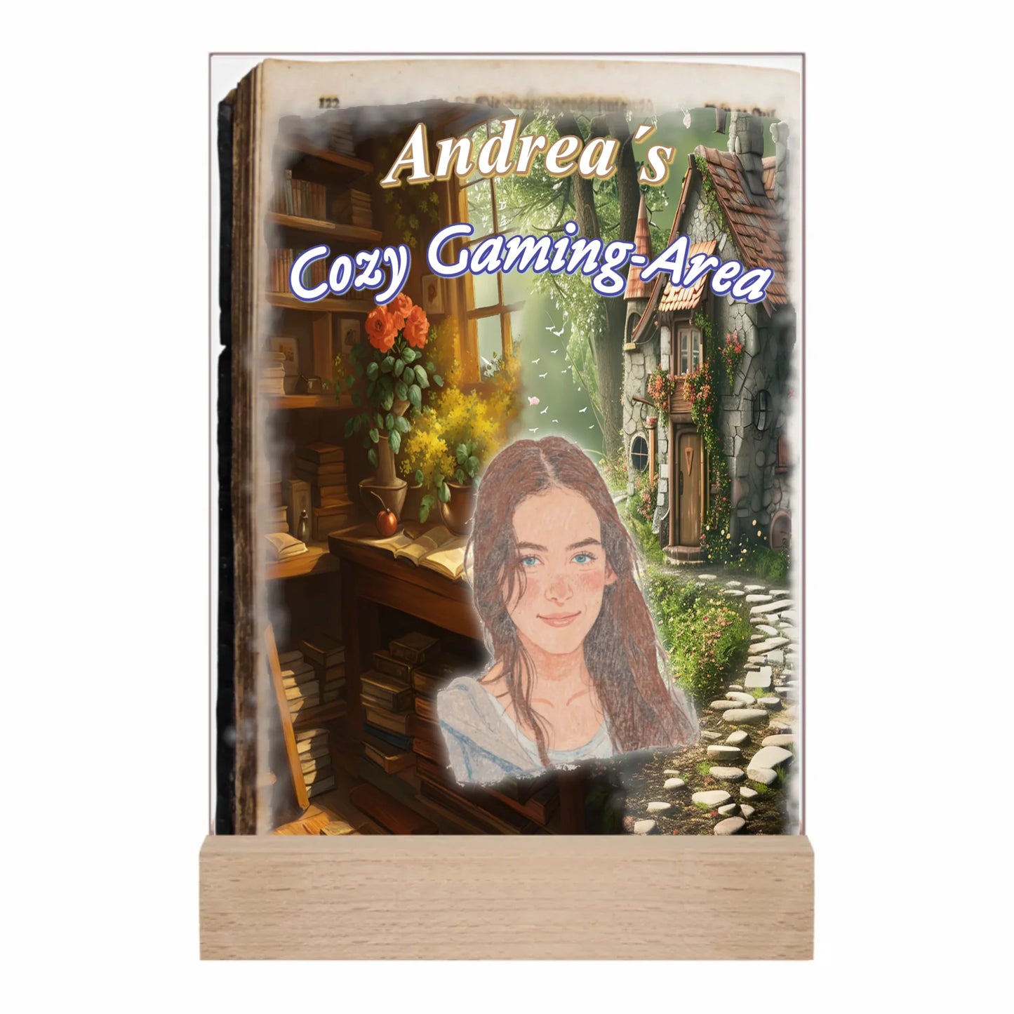 cozy-gaming-deko-personalisierter-acrylglas-aufsteller-im-cozy-bookshop-design