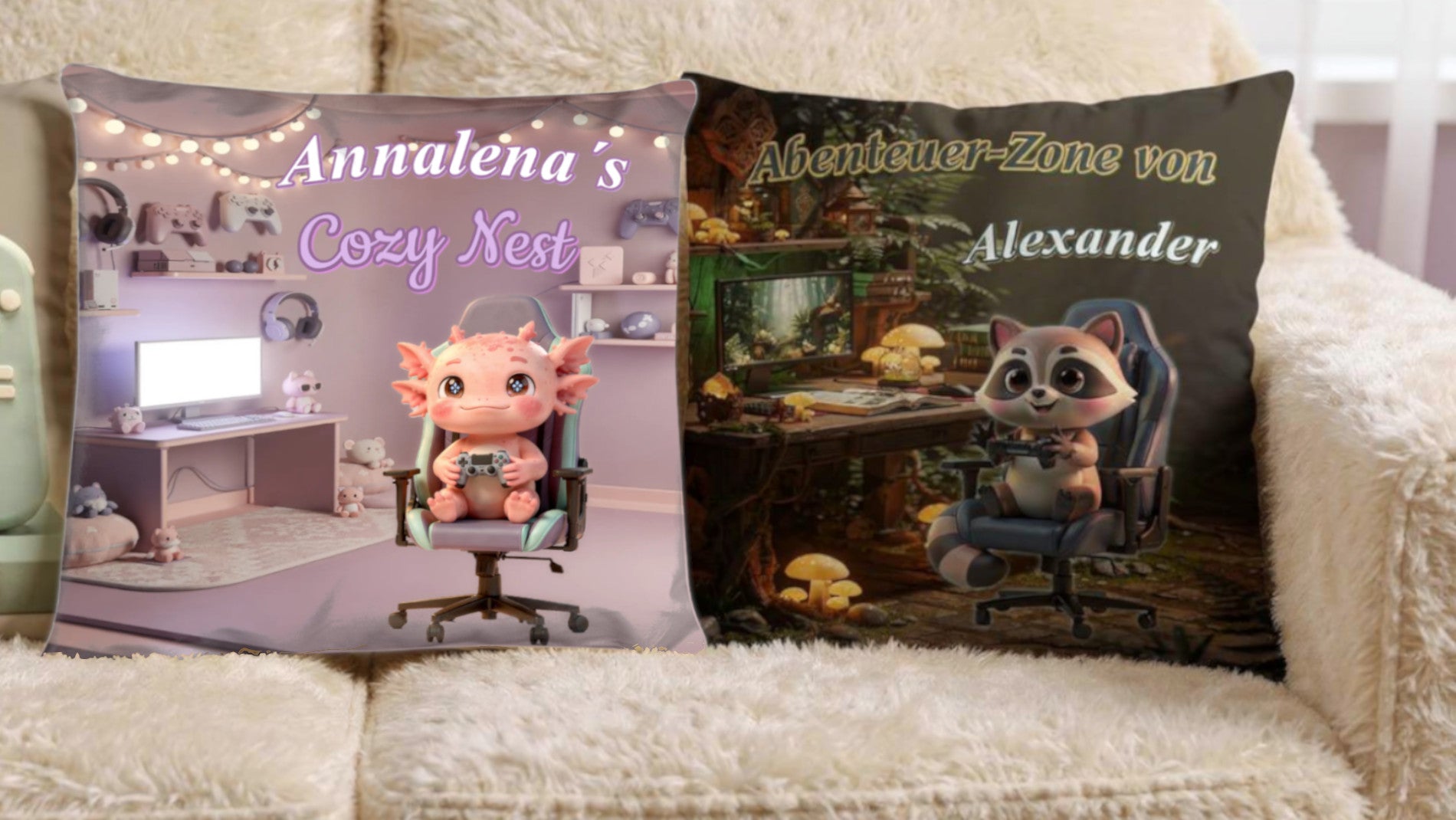 zwei-bedruckte-cozy-gaming-kissen-im-ästhetischen-cottagecore-und-kawaii-pastell-design-auf-einer-hellen-couch-als-zocker-geschenke
