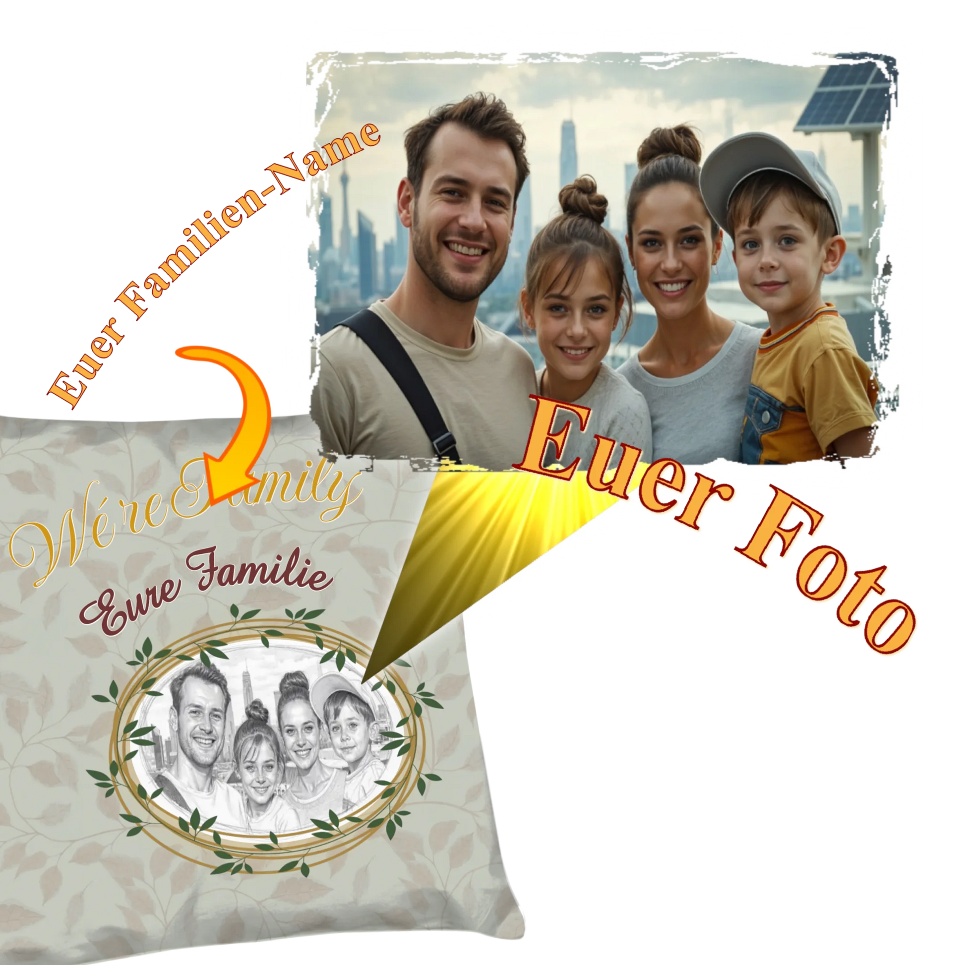 familien-kissen-detail-personalisierung-mit-foto-als-zeichnung-40x40-cm-mintgrün-vorderseite