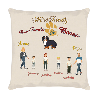 familien-kissen-personalisiert-illustrierte-famile-mit-hund-40x40-cm-leinen-optik-vorderseite