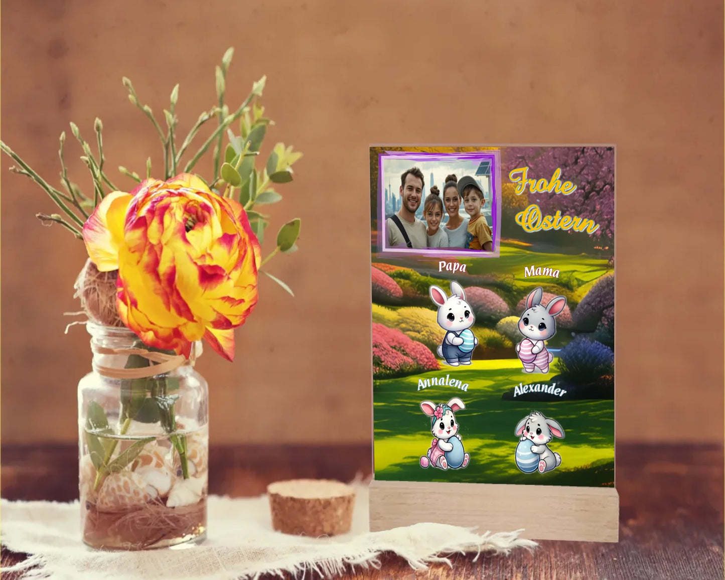 fotoaufsteller-15x20cm-frohe-ostern-mit-familienfoto-personalisierter-osterhasen-familie-und-graviertem-standfuss