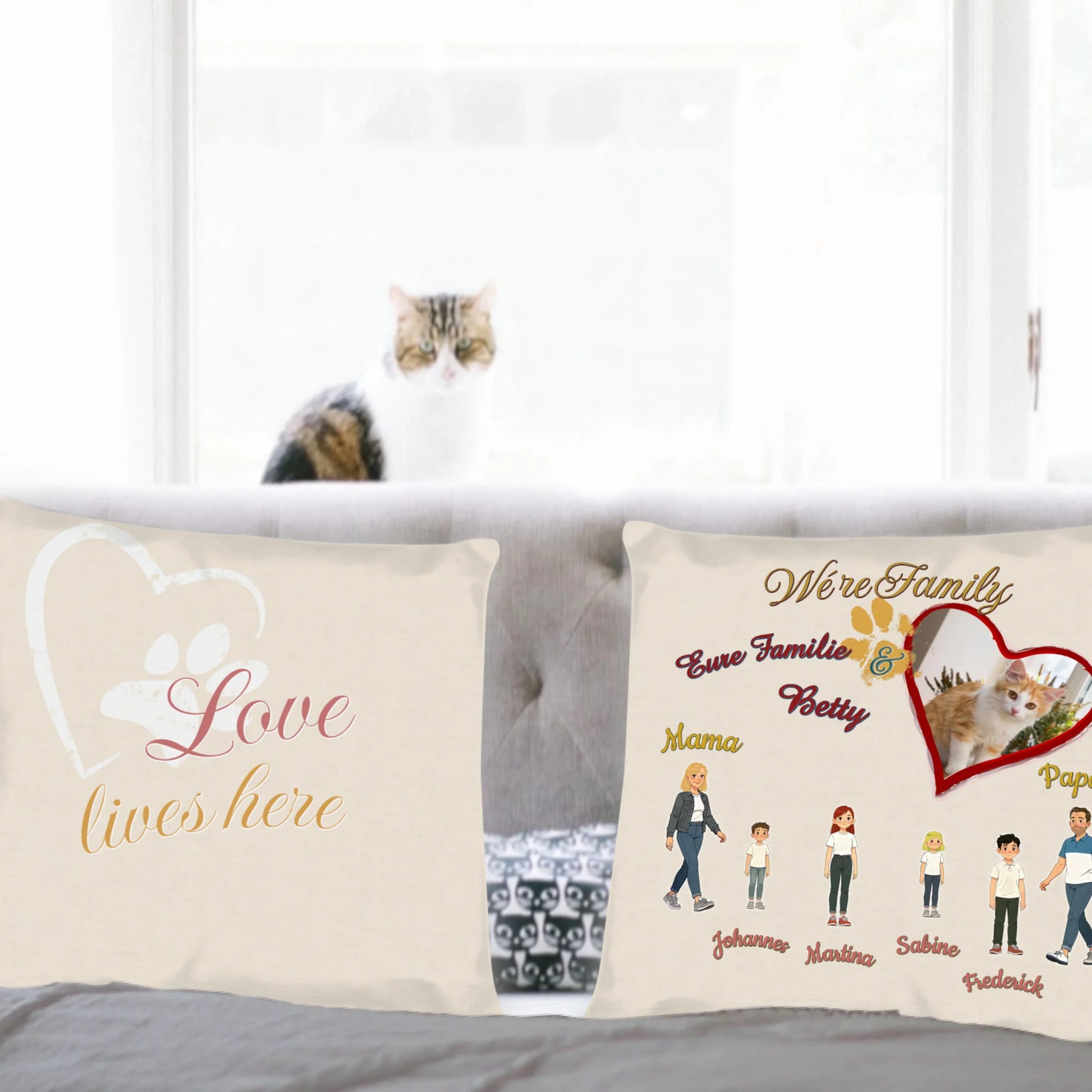 fotokissen-familie-mit-katze-personalisiert-mit-namen-40x40-cm-vorderseite-und-rueckseite-auf-couch