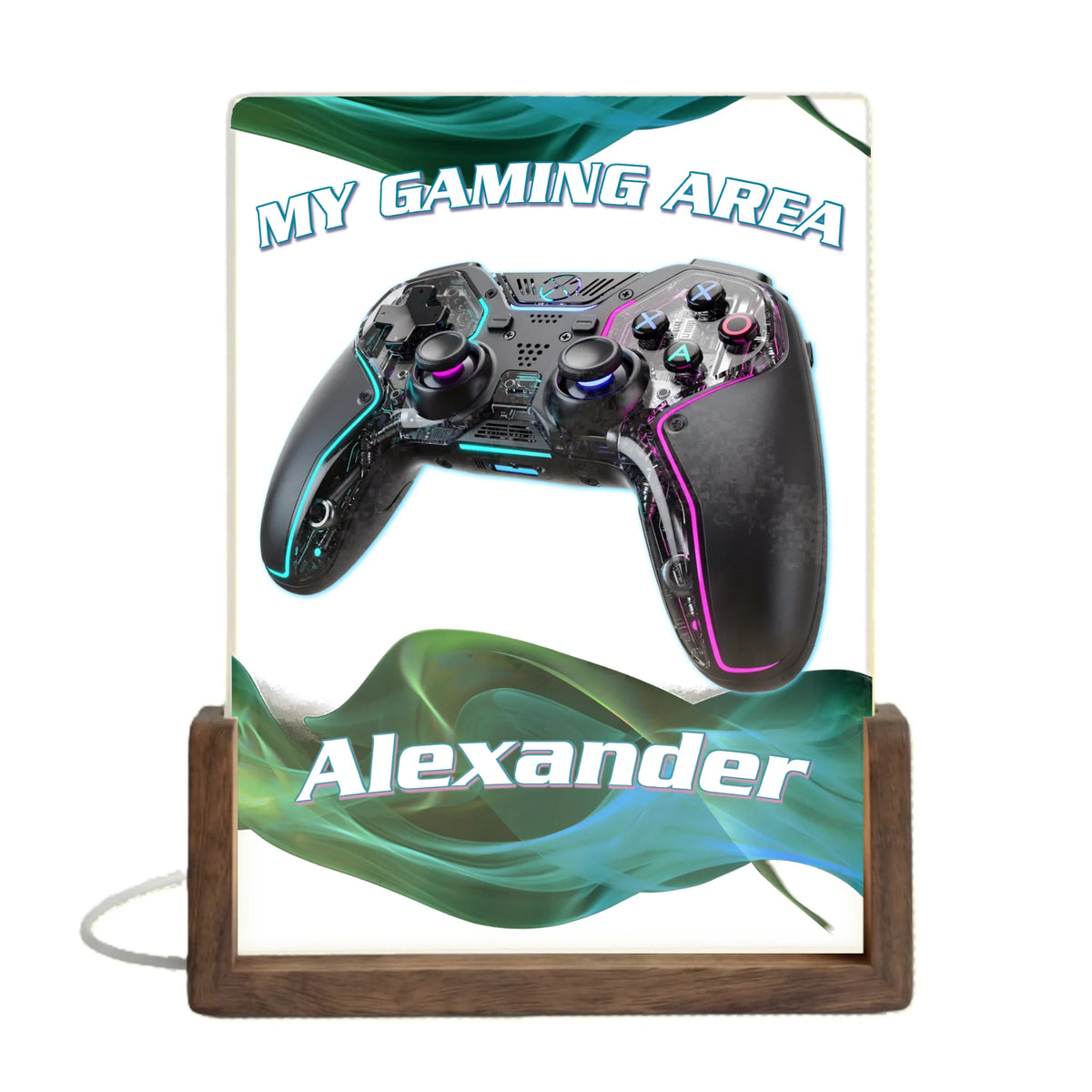 gaming-area-motiv-mit-controller-tuerkisen-pinken-akzenten-und-gruen-blauem-wellendesign