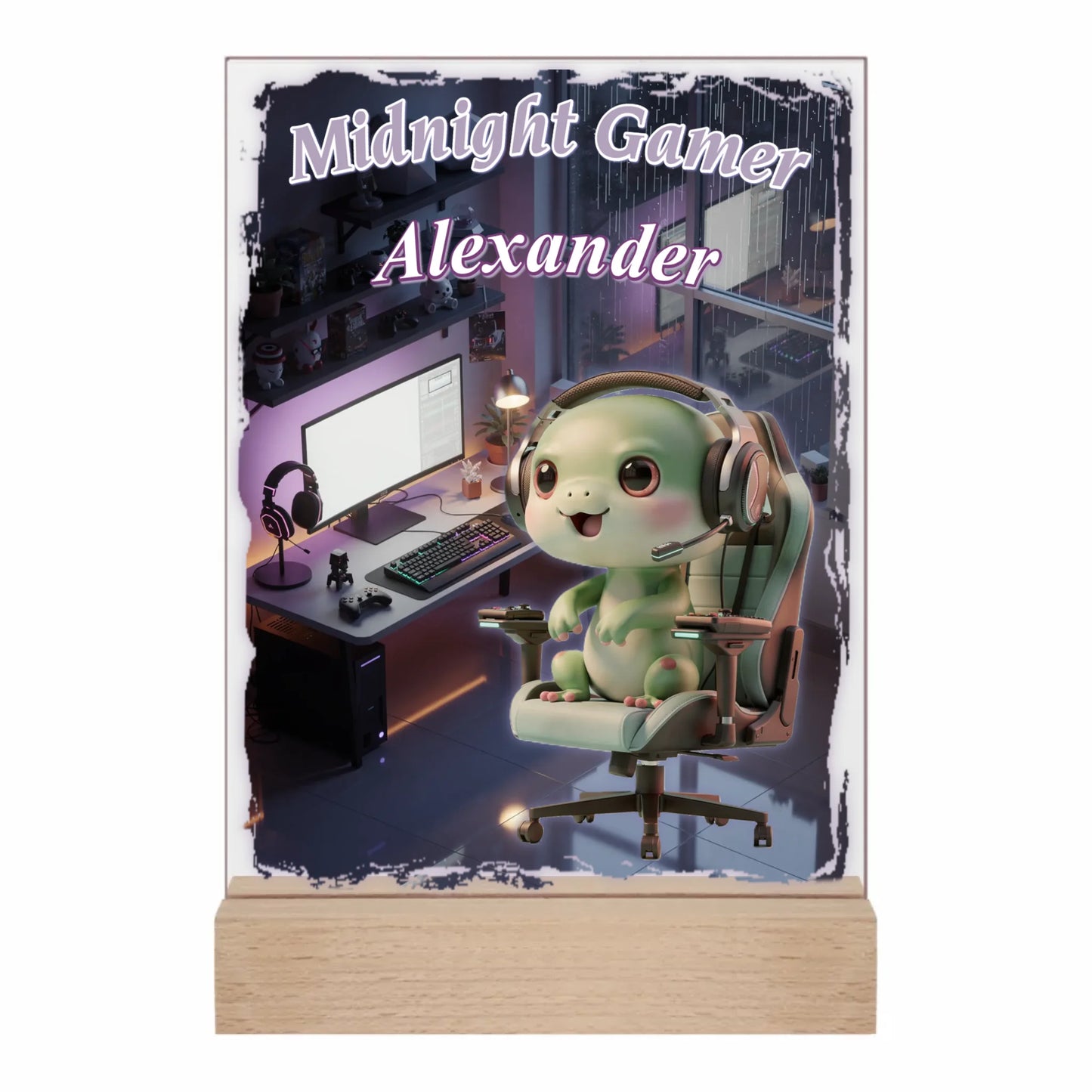 gaming-deko-cozy-night-acryl-aufsteller-lila-blau-optik