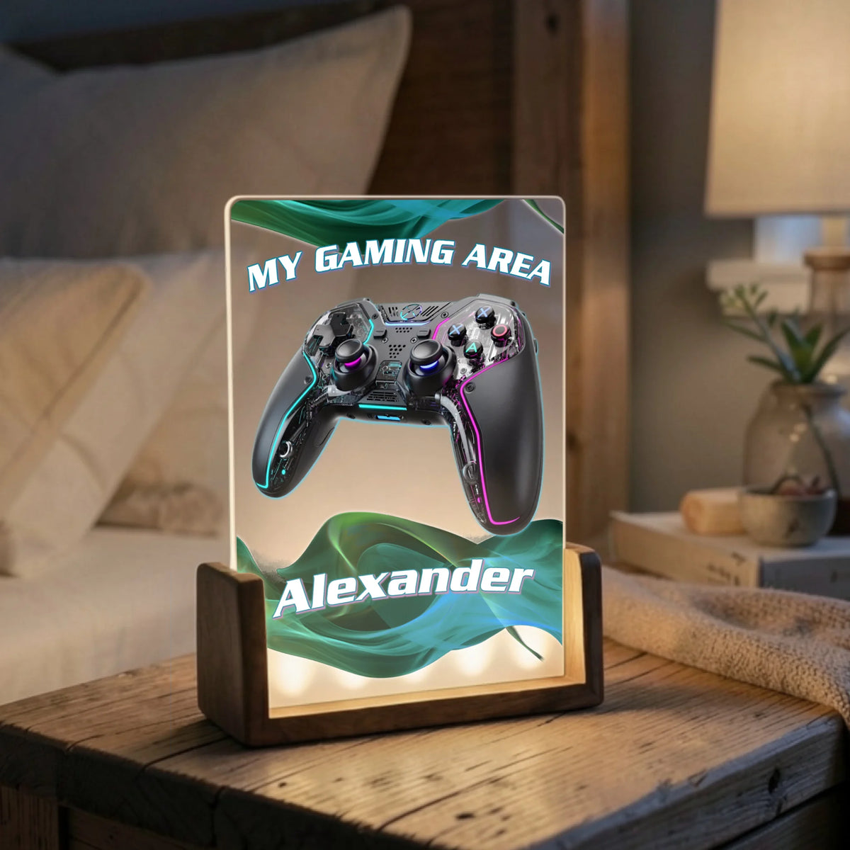 gaming-lampe-mit-my-gaming-area-schriftzug-und-wunschnamen-auf-nachttisch