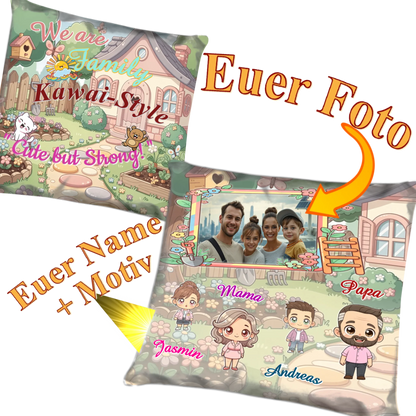 kawaii-kissen-familie-40x40-cm-personalisiert-beidseitig-mit-foto-namen-und kawaii-charactere