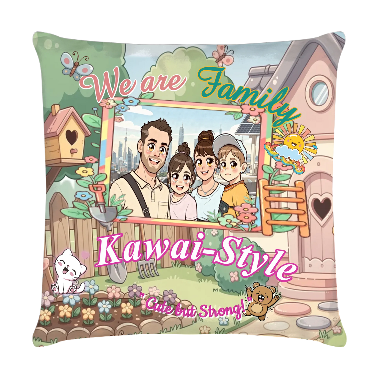 fotokissen-familie-40x40-cm-vorderseite-mit-foto-als-kawaii-comic-und-personalisiert-mit-familienname