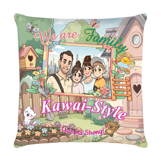 fotokissen-familie-40x40-cm-vorderseite-mit-foto-als-kawaii-comic-und-personalisiert-mit-familienname