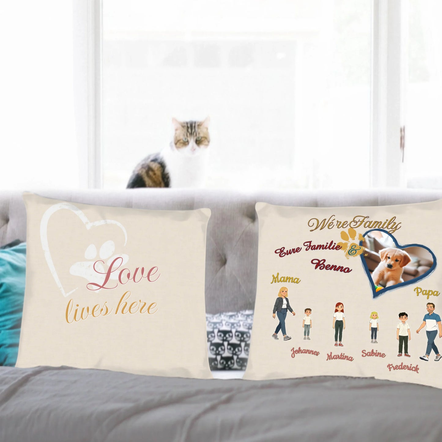 kissen-familie-personalisiert-mit-namen-und-foto-von-hund-40x40-cm-vorderseite-und-rueckseite-auf-couch