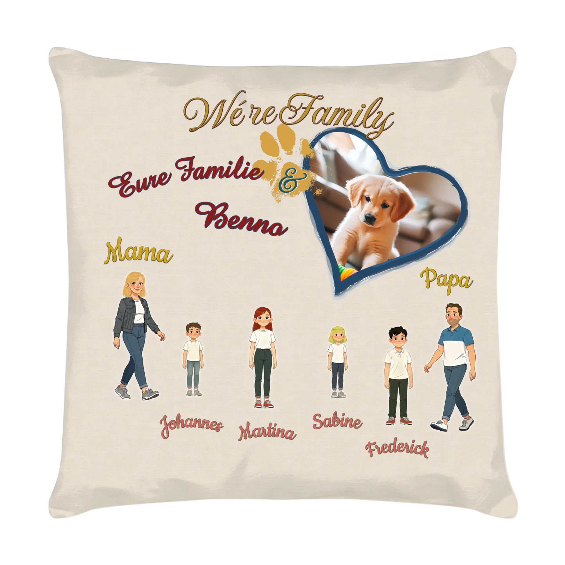 kissen-familie-personalisiert-mit-foto-von-hund-und-illustrierter-familie-mit-namen-40x40-cm-vorderseite