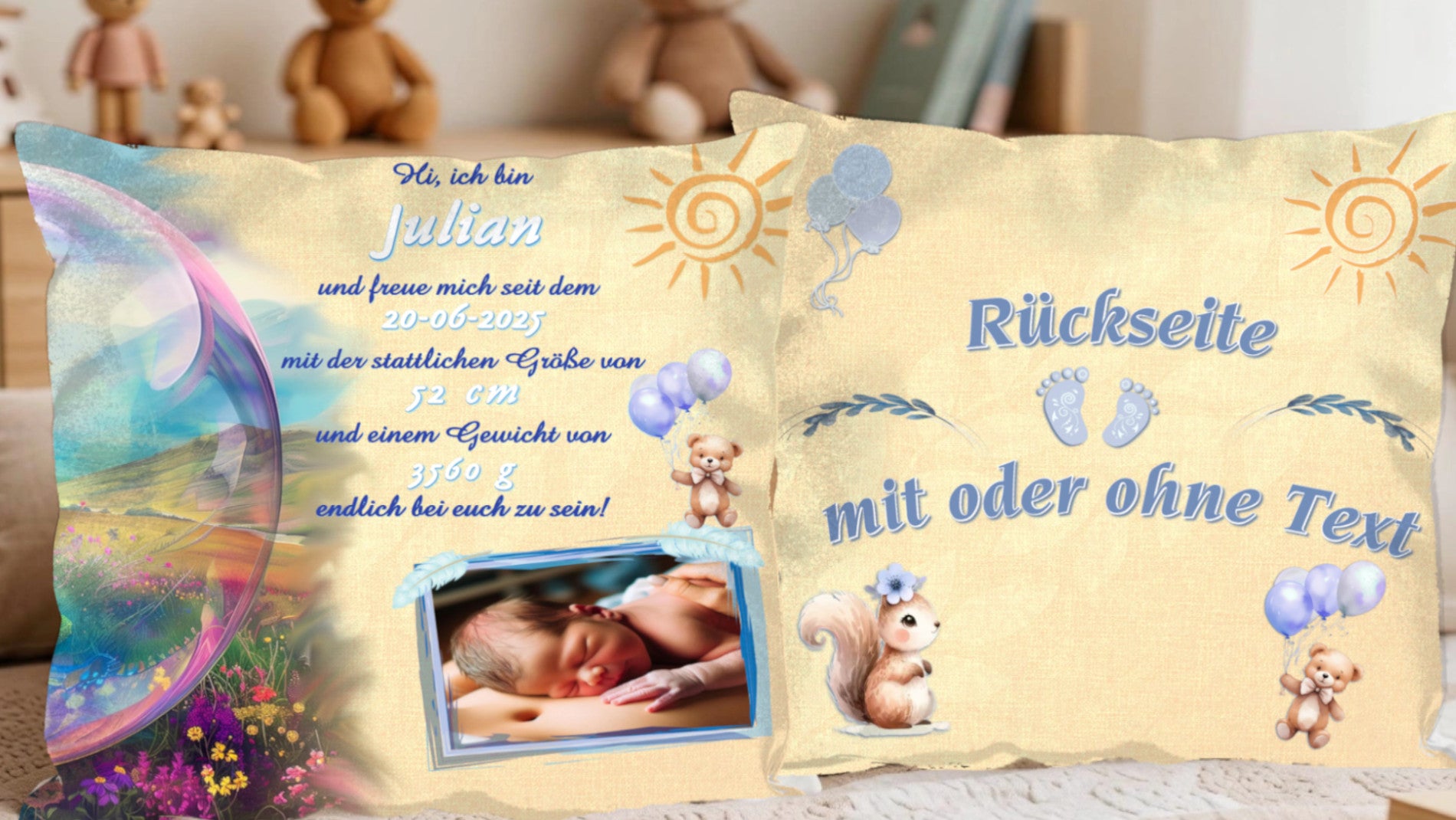 personalisiertes-kissen-zur-geburt eines-jungen-mit-geburtsdatenund-foto-desig-in-snaften-blau