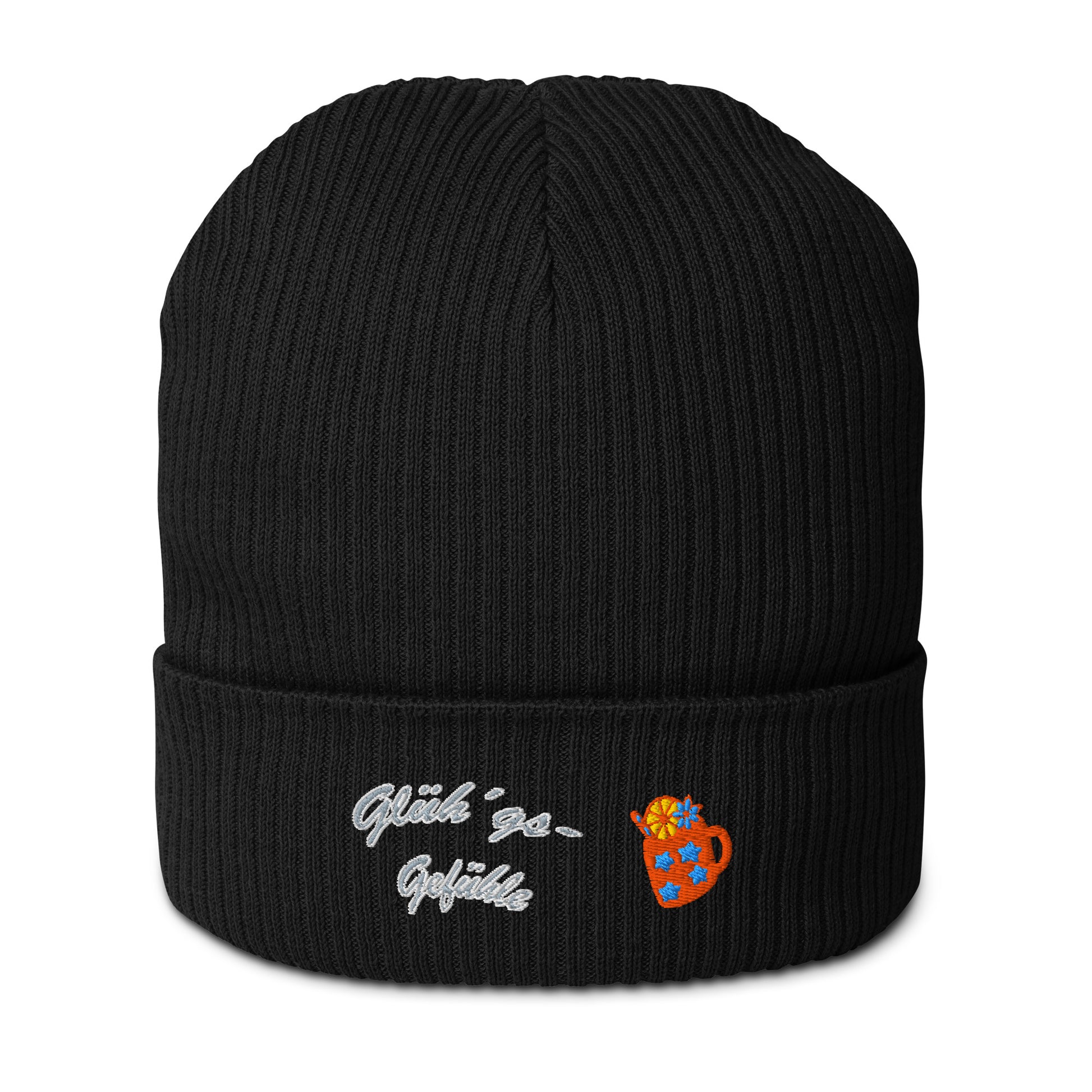 muetze-beanie-baumwolle-bestickt-mit-motiv-glühg´s-gefühle-tasse-schwarz