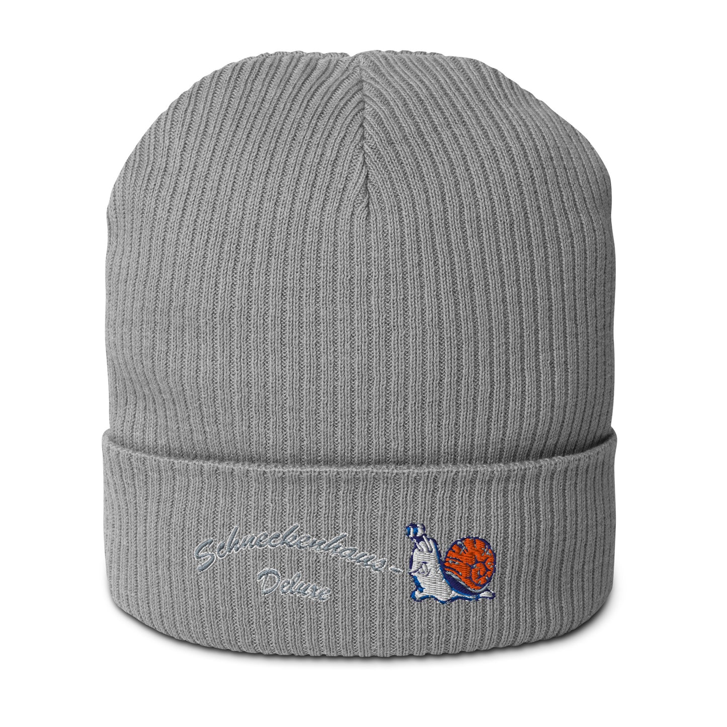 mütze-beanie-baumwolle-bestickt-mit-motiv-schneckenhaus-deluxe-schnecke-grau