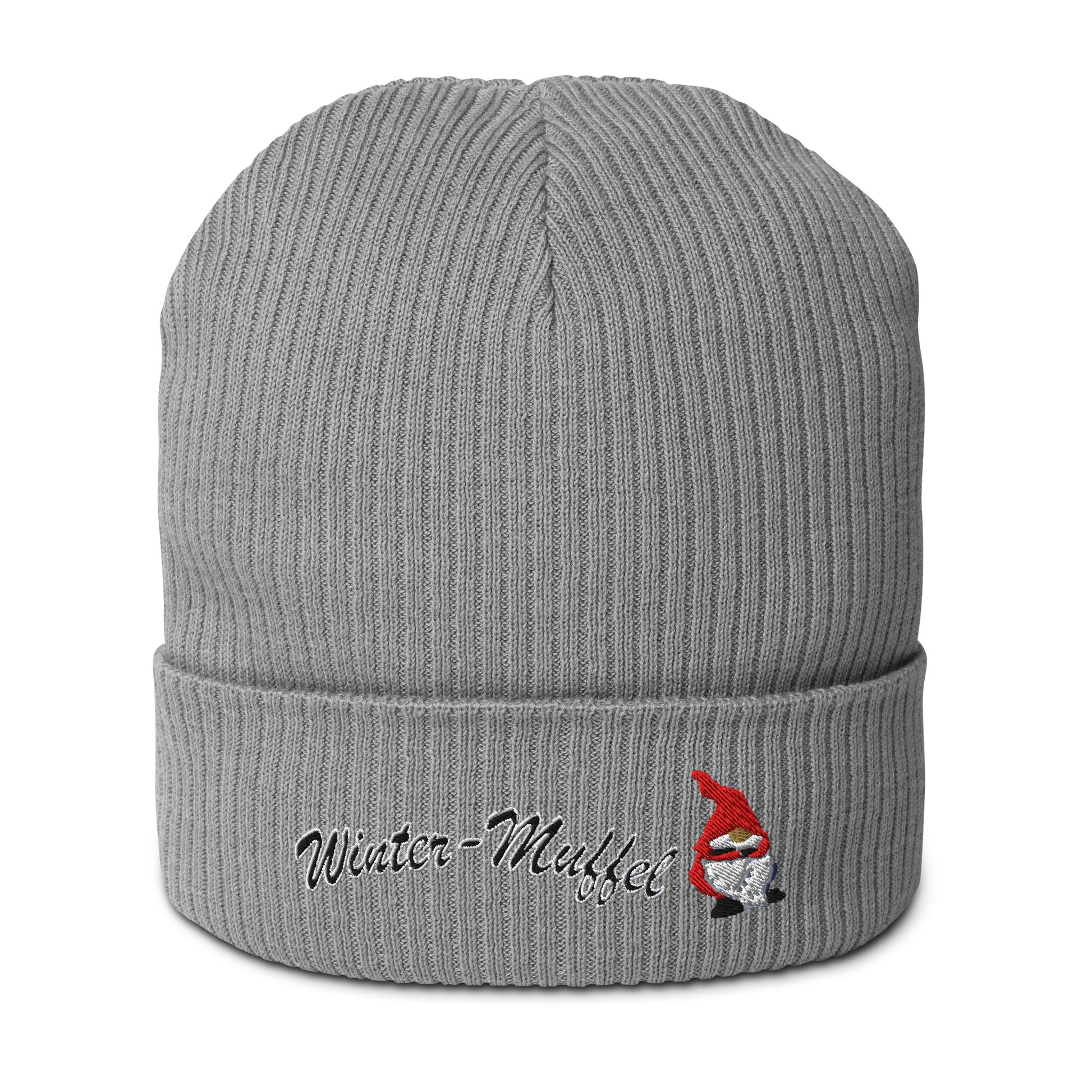 mütze-beanie-baumwolle-bestickt-mit-motiv-wintermuffel-wichtel-grau