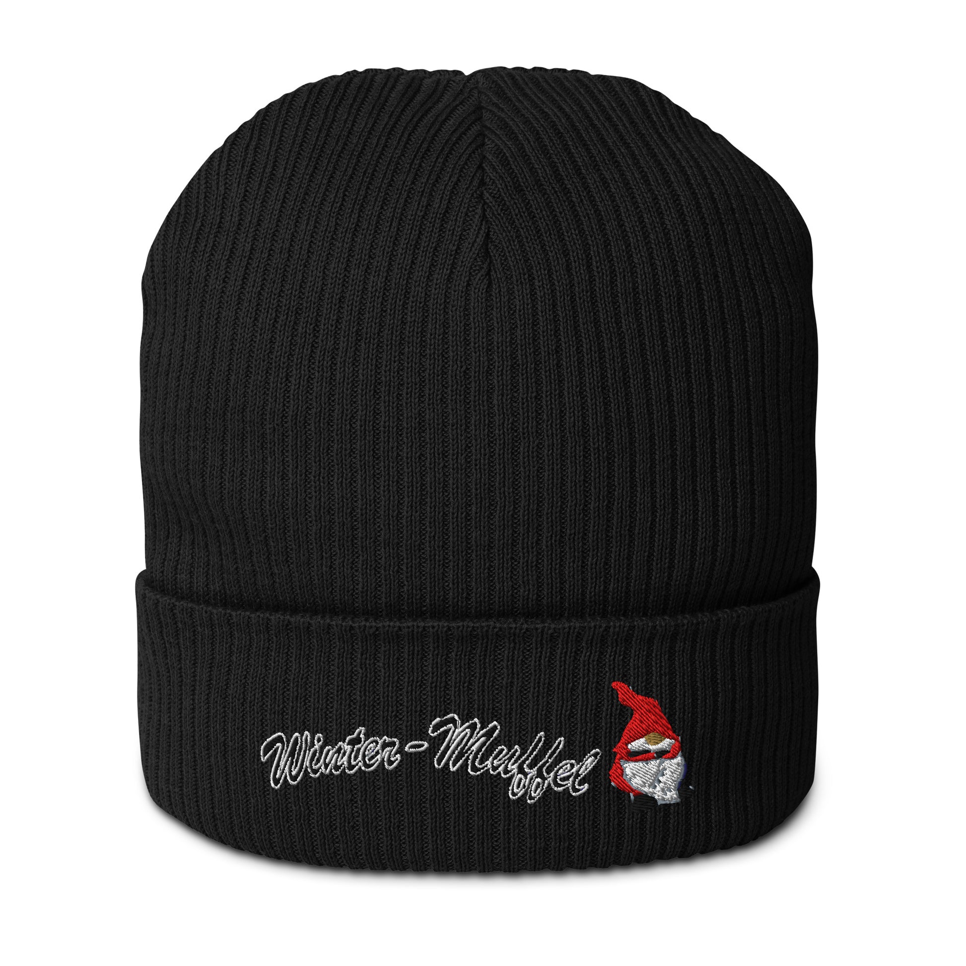 mütze-beanie-baumwolle-bestickt-mit-motiv-wintermuffel-wichtel-schwarz