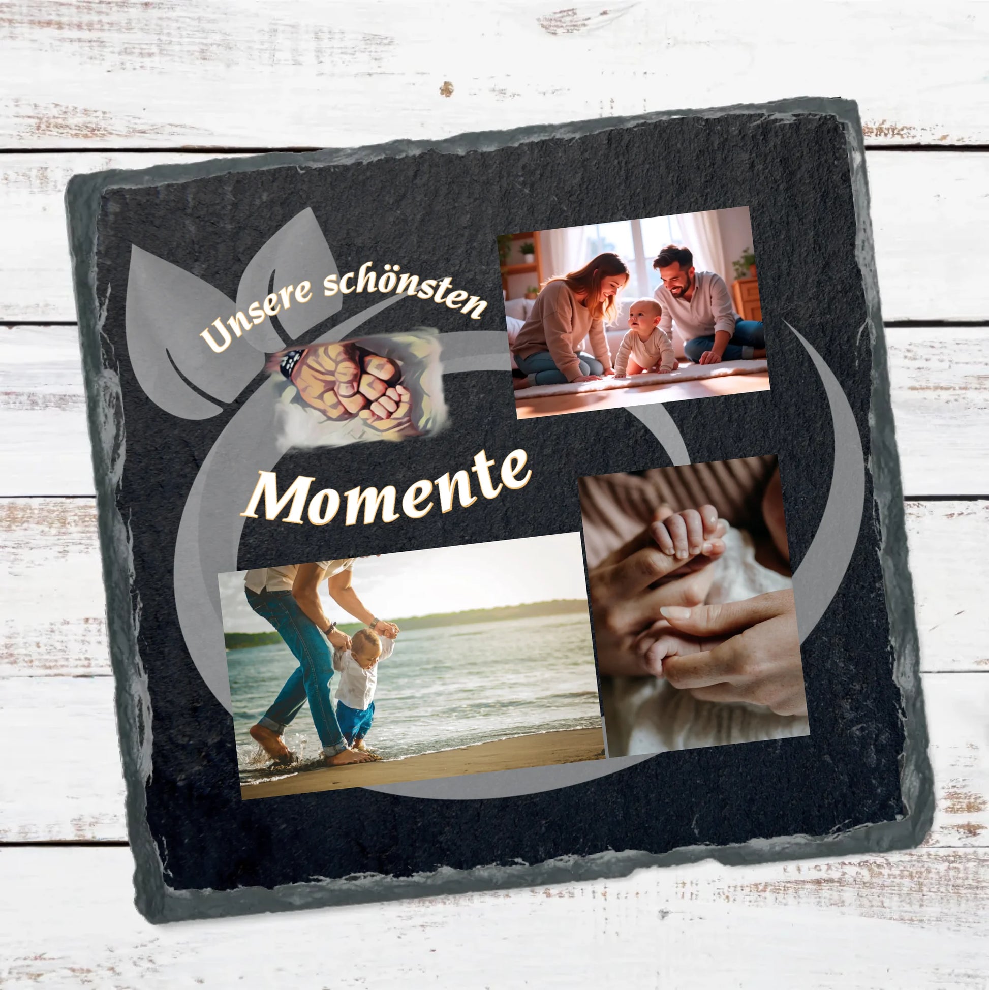 personalisierte-schieferplatte-15x15cm-schwarz-nikolausgeschenk-nachbarn-mit-drei-fotos-und-ausgewählten-motiv-mit-personaliserbaren-schriftzug-unsere-schönsten-momente
