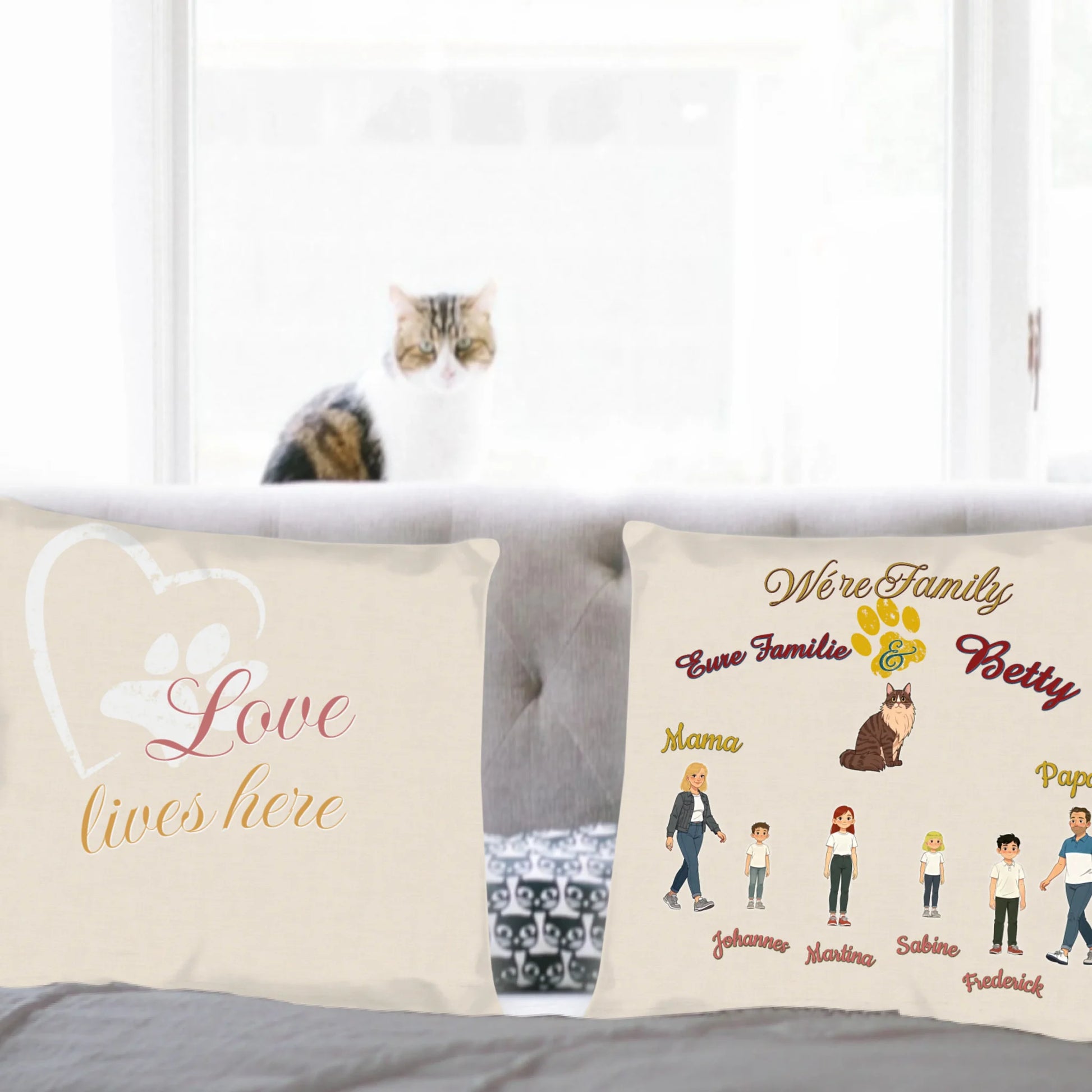 kissen-familie-mit-katze-personalisiert-mit-illustrierter-darstellung-mit-namen-40x40-cm-vorderseite-und-rueckseite-auf-couch