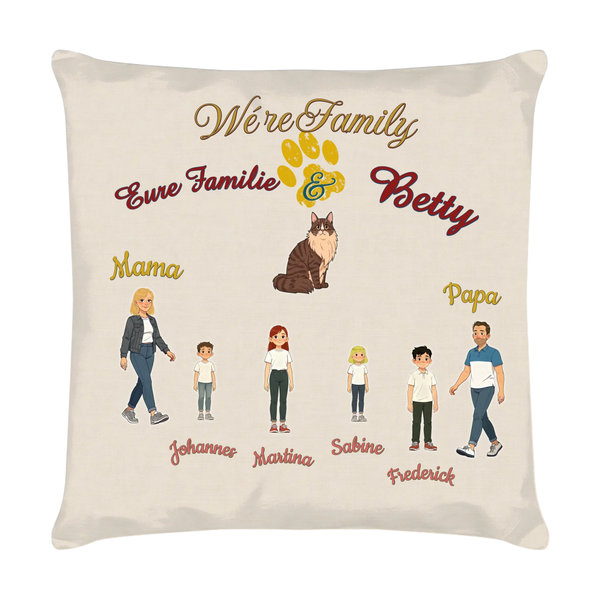 personalisiertes-kissen-mit-illustrierter-familie-mit-katze4und-namen-40x40-cm-vorderseite