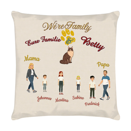 personalisiertes-kissen-mit-illustrierter-familie-mit-katze4und-namen-40x40-cm-vorderseite