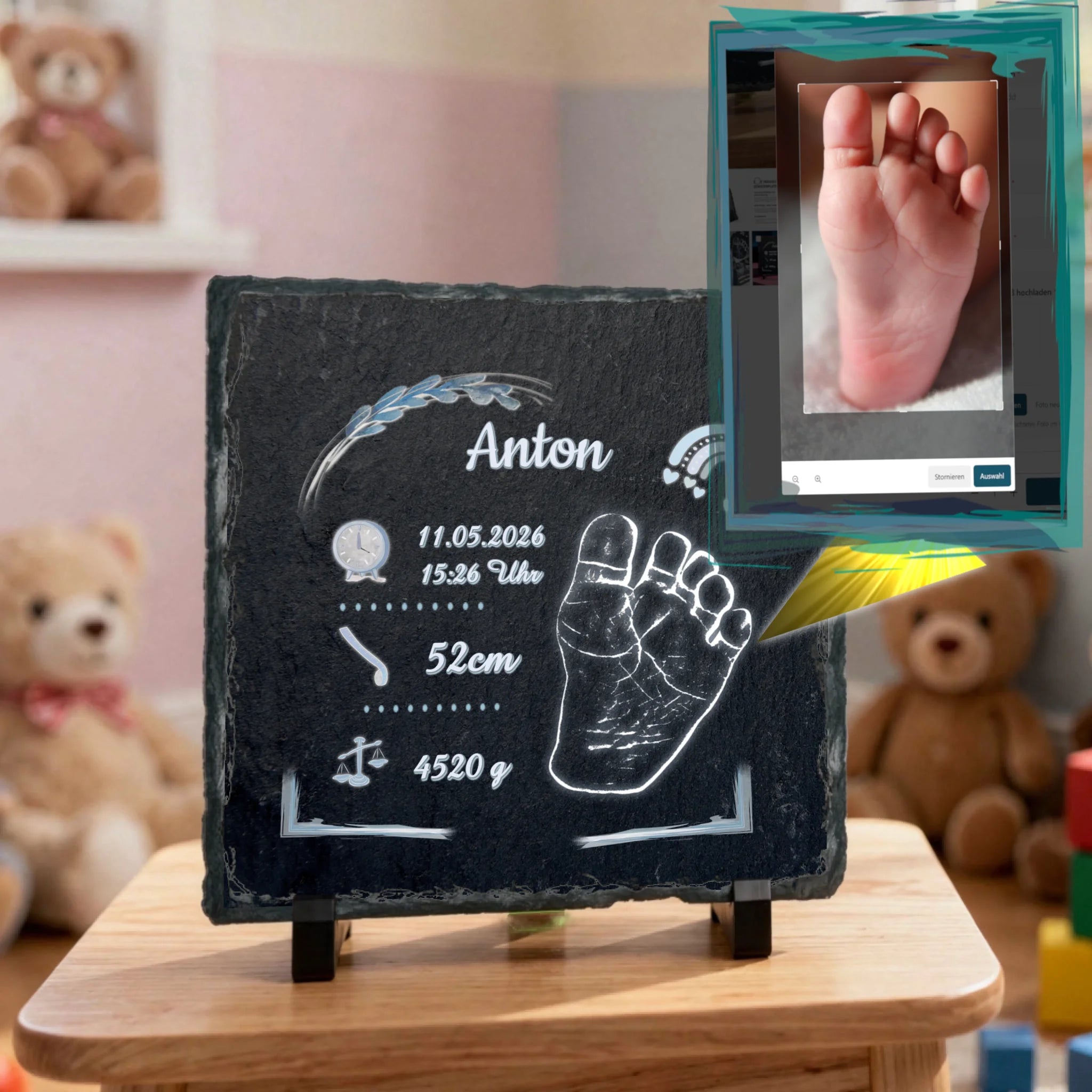 schieferplatte-mit-baby-fußabdruck-erstellt-aus-eigenem-foto-personalisiert-mit-namen-und-geburtsdaten