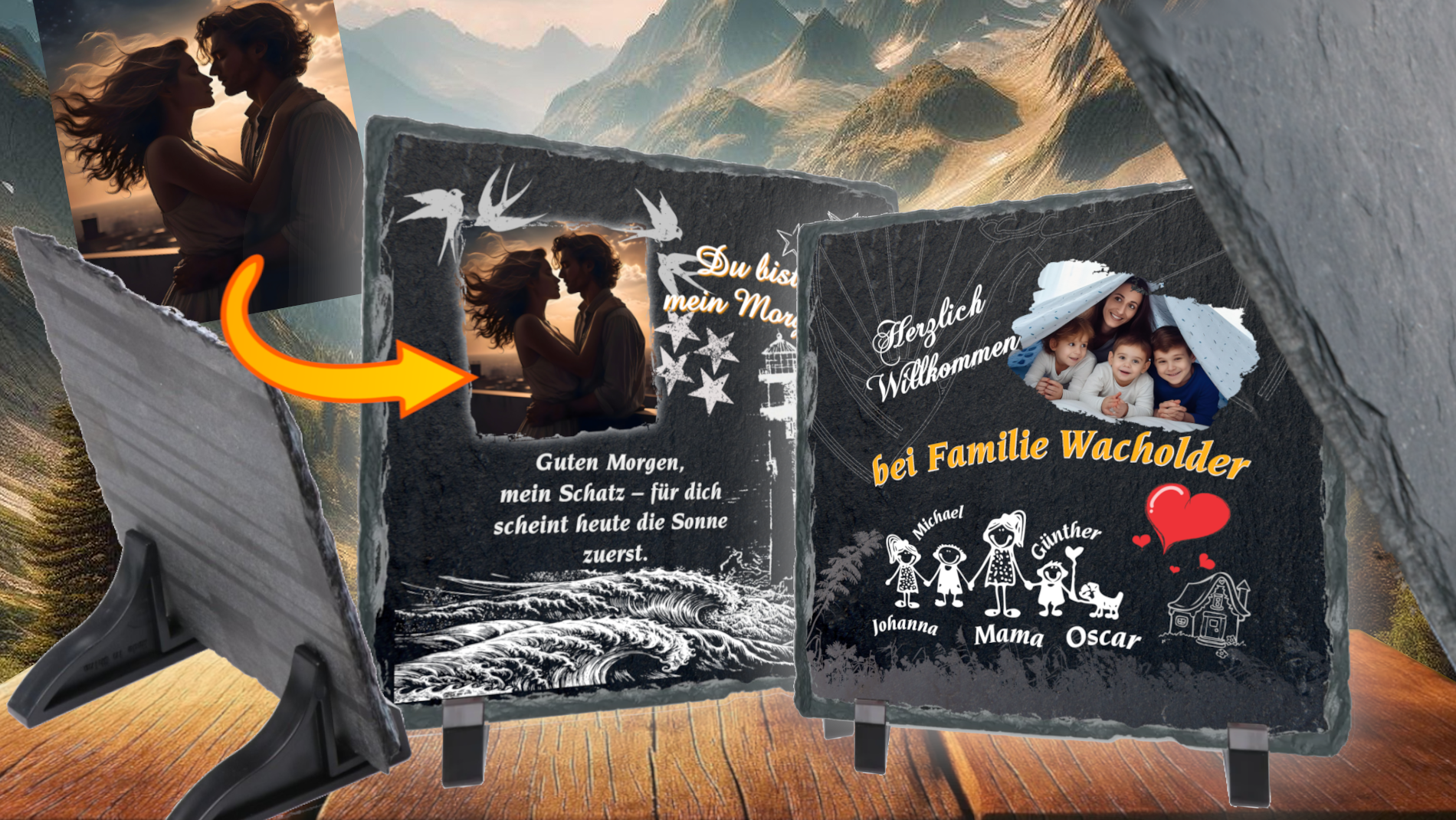 schieferplatten-verschiedene-designs-mit-foto-und-namen-personalisiert-mit-nahaufnahme-bruchkante-schieferplatte-und-rueckseite-im-detail-mitstandfuss