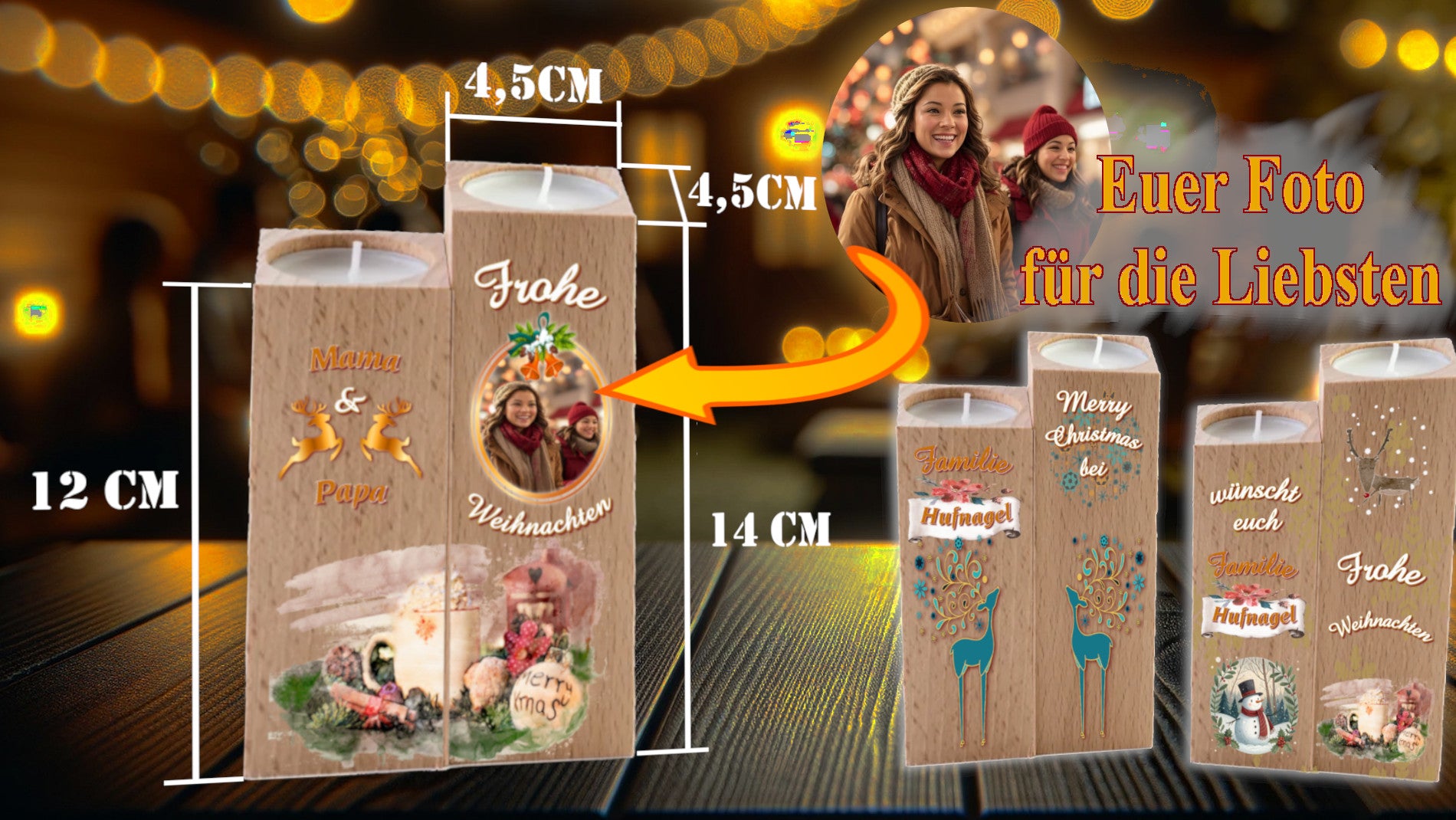 personalisierte-teelichthalter-weihnachten-aus holz-2er-set-4,5x4,5cm-12-und-14cm-hoch-mit-foto-und-text-im-weihnachtlichen-design