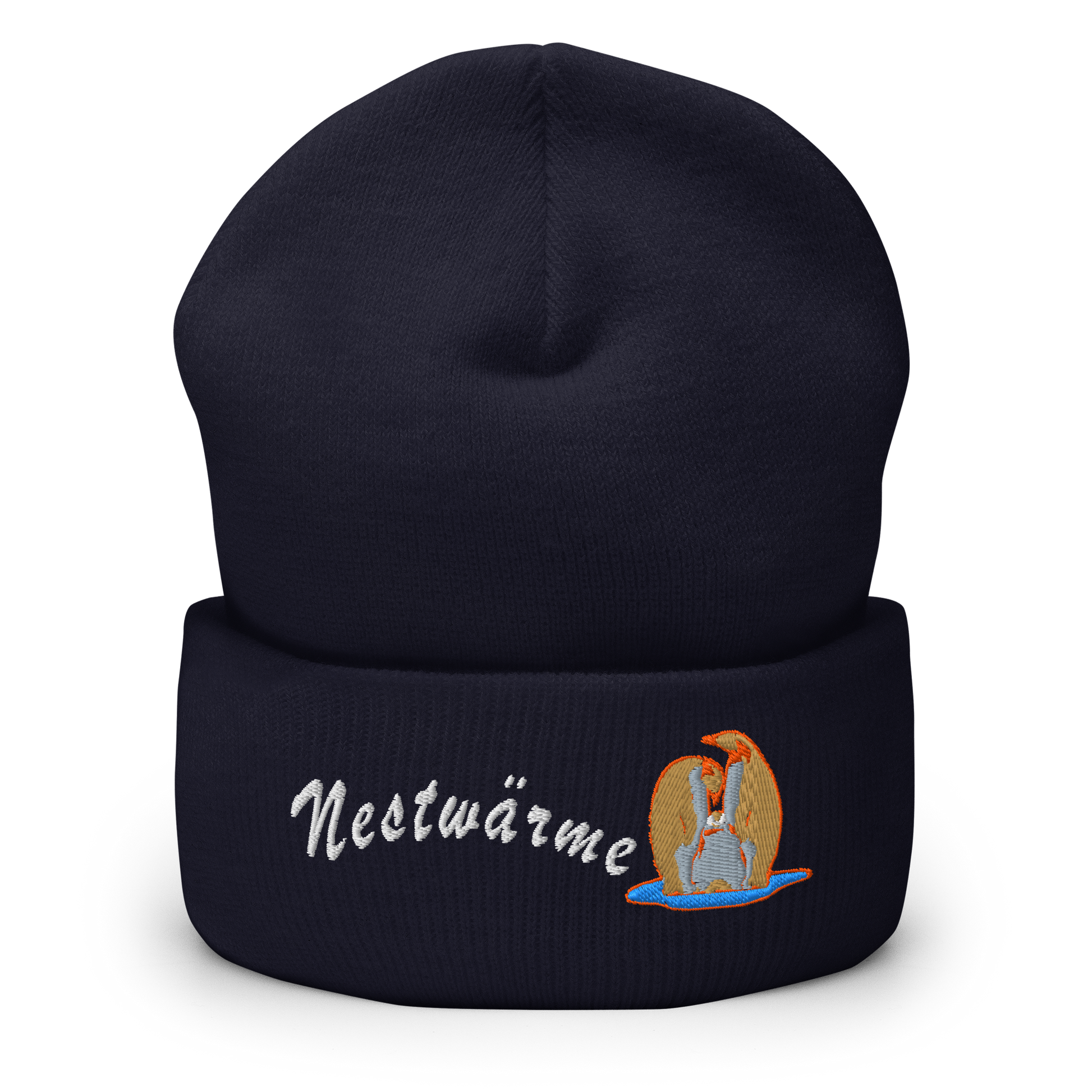 muetze-mit-breitem-bund-navy-bestickt-mit-motiv-pinguinfamilie-und-schriftzug-nestwaerme